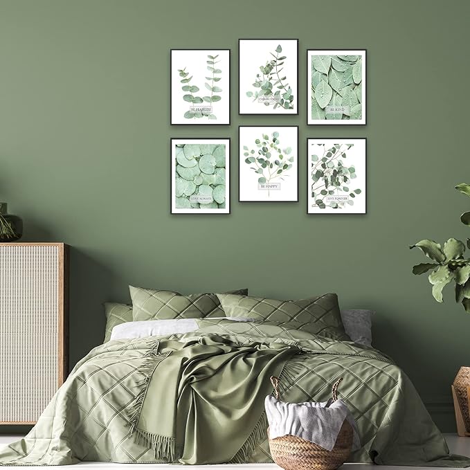 HoozGee Botanical Boho Bathroom Decor Wall Art Prints Inspirational Tropical Leaves Wall Decor Sage Green Leaf Wall Art Pictures Motivational Posters Room Decor (8"x10" UNFRAMED)