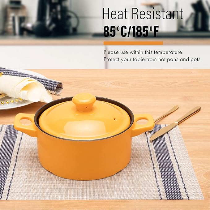 Winknowl Placemats, Set of 8 Heat Resistant Stain Resistant Non-Slip Woven Vinyl Insulation Placemats, Washable Durable Elegant Table Mats for Dining (Beige Blue)