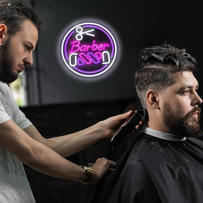 Barber Neon Sign for Barber Shop Decor Colorful Neon Light Round LED Neon Sign USB Powerd LED Neon Light for Decorating Barber Shop Hair Salon Barber Shop Beauty Studio