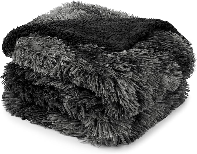 Pavilia Black Fluffy Bed Blanket, King Size, Fuzzy Plush Warm Large Blanket for Couch Sofa, Super Soft Thick Faux Fur Sherpa, Tie-Dye, 90x108