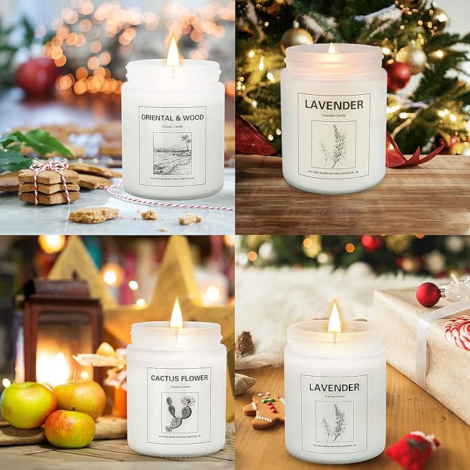 4 Pack Candles for Home Scented, Lavender Candle Set, Aromatherapy Jar Candle for Home, 28 oz 200 Hour Long Lasting, Natural Soy Wax Candles Gifts Set for Women, Birthday, Valentine, Anniversary