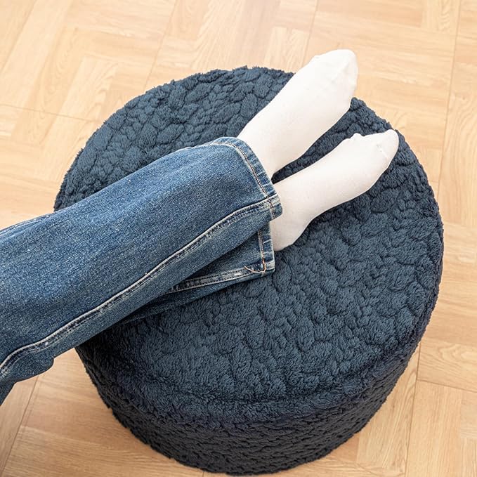 Round Pouf Ottoman 20 x 20 x 14 Inches Boho Poof Home Decor Floor Pouffe Ottoman Foot Rest for Couch Sofa Bean Bag Chairs Living Room Bedroom (Dark Blue)