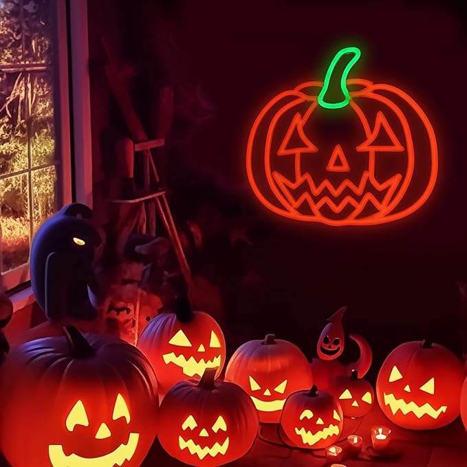 Halloween Neon Sign, Halloween Pumpkin Neon Light Battery or Usb Powered for Wall Decor, Adjustable Brightness Halloween Neon Light(12.9 x 11.8 inches)