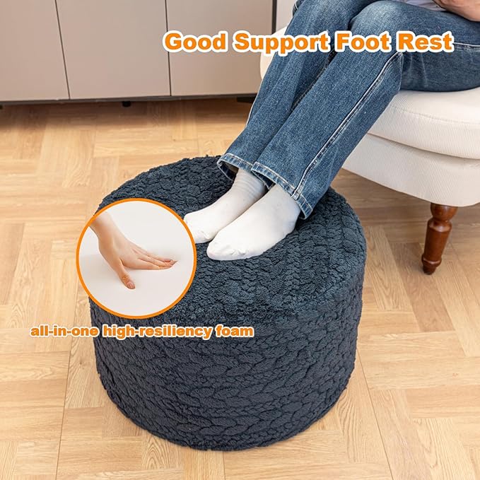 Round Pouf Ottoman 20 x 20 x 14 Inches Boho Poof Home Decor Floor Pouffe Ottoman Foot Rest for Couch Sofa Bean Bag Chairs Living Room Bedroom (Dark Blue)