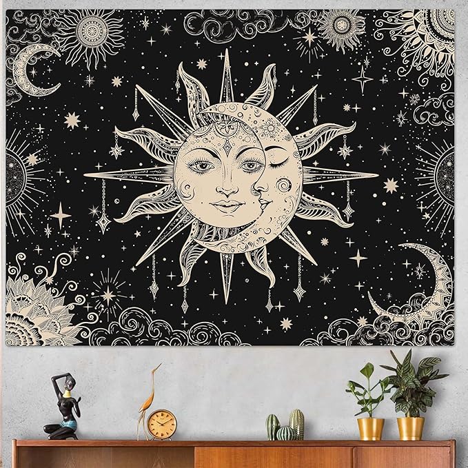 Lunerfex Sun and Moon Tapestry Mandala Wall Tapestry, Vintage Tapestries for Bedroom Ceiling Tapestries Wall Hanging for Bedroom Living Room Wall Decor Sun-2 60"x80"