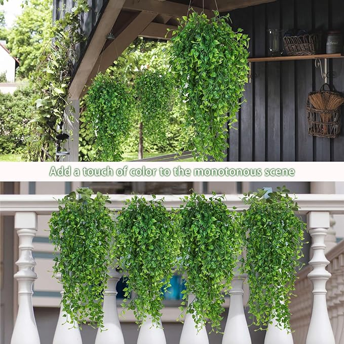 Artificial Hanging Plants 4pcs 33-in Fake Hanging Plant Faux Ivy Vine Leaves UV Resistant Plastic Wall Greenery Plants for Indoor Outdoor Home Garden Wedding Jungle Party Patio Office Shelf Decor