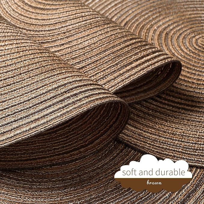 FunWheat Round Braided Placemats Set of 4 Place mats for Dining Tables Woven Heat Resistant Table Mats 15 inch for Fall(E Brown, 4pcs)