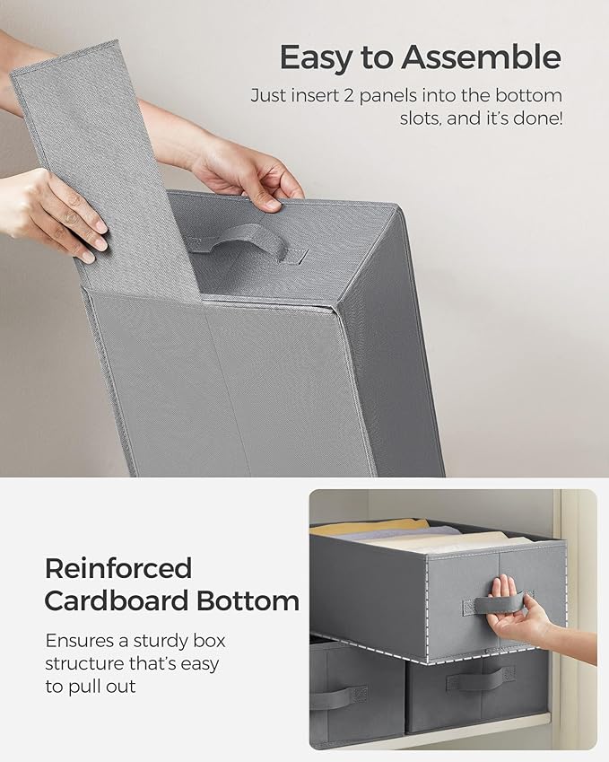 SONGMICS Set of 4 Large Size Wardrobe Clothes Organizers, 6-Compartment Foldable Drawer Organizers with Handles, 16.5 x 11.8 x 6.7 Inches, for Pants, Sweaters, Jeans, Dove Gray URUS009G04