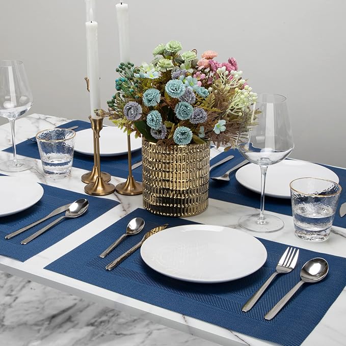Winknowl Placemats, Set of 4 Heat Resistant Stain Resistant Woven Vinyl Insulation Place mats, Durable Washable Elegant Table Mats for Dining (Navy Blue)