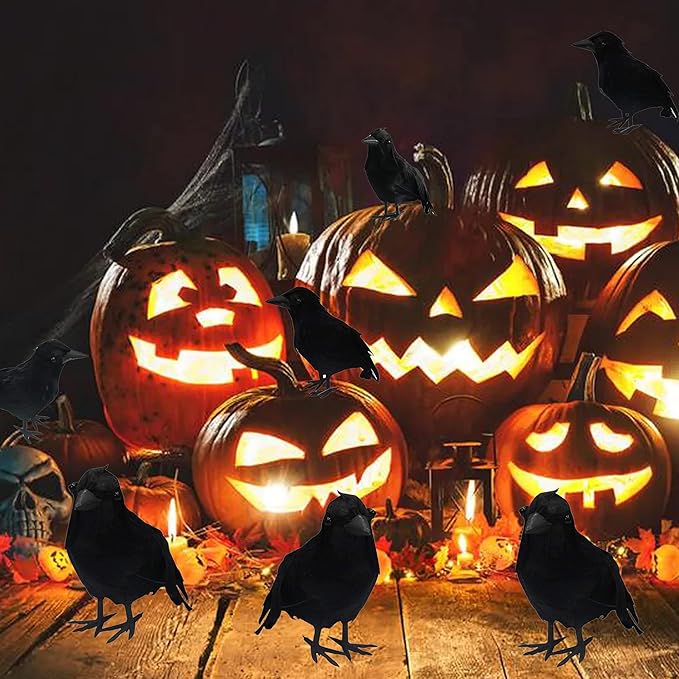 Dazzle Bright Halloween Black Feathered Crows Decor, Holiday Decoration for Indoor Outdoor Home Yard Garden Party Carnival Supplie (12 Pack)
