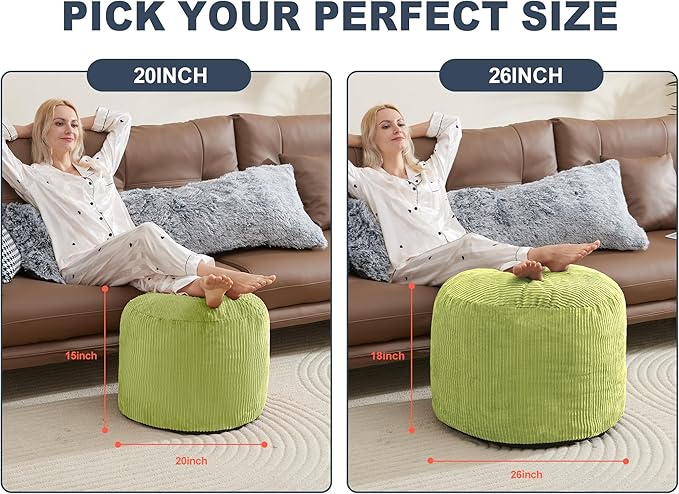 Pouf Ottoman Foot Stools Ottoman with Foam Small Corduroy Ottomans for Living Room Ottomans Pouf 20x15 Floor Poufs Foot Rest for Office Chair Sage Green Foot Stool Small