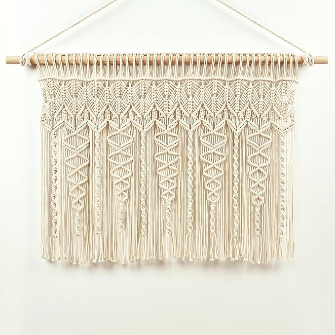 Lush Decor Boho Macrame Textured Cotton Valance, 40" W x 30" L, Neutral - Boho Kitchen Curtains & Wall Decor - Macrame Valance - Bathroom Window Curtains