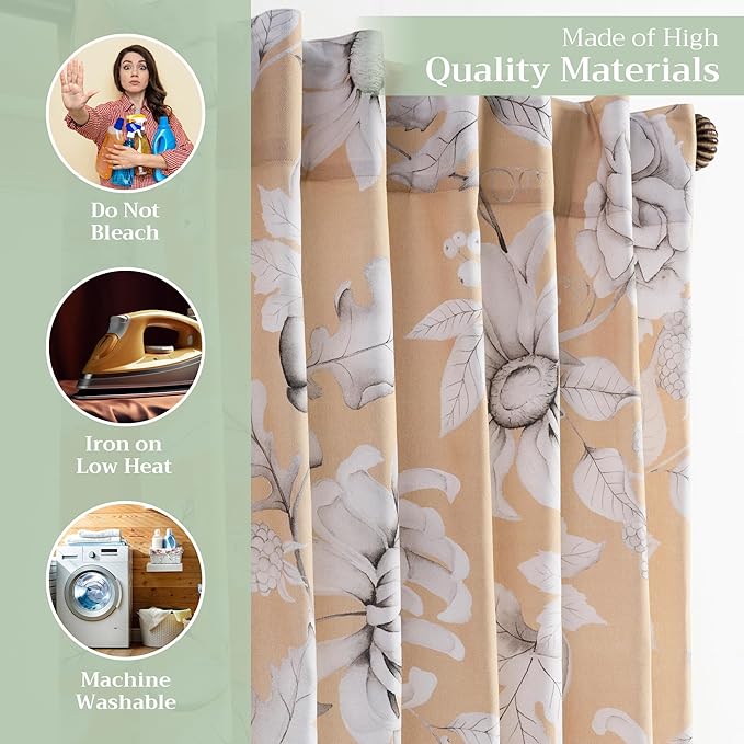 Maison d' Hermine Curtains for Living Room 100% Cotton 124 inch Length One Panel Light Filtering Curtains for Bedroom Windows with Rod and Loop Pockets Drapes (Pretty Autumn, 50" W x 124" L)