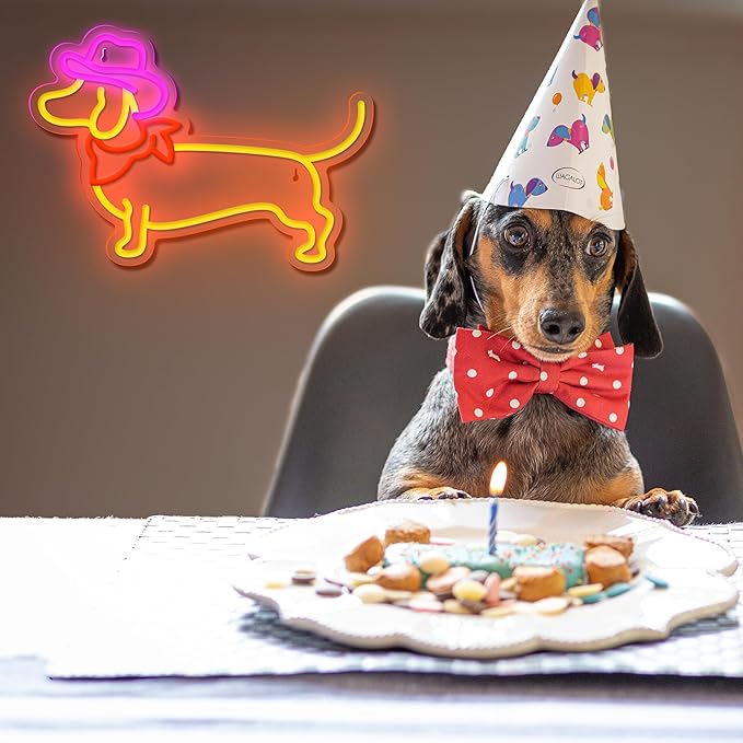 Dachshund Neon Sign Dog Neon Signs for Wall Decor Cute Puppy with Cowboy Hat Led Light Sign for Pet Shop Bedroom Wall Home Party Decor, Party Accessory, Gift for Dog Lover…