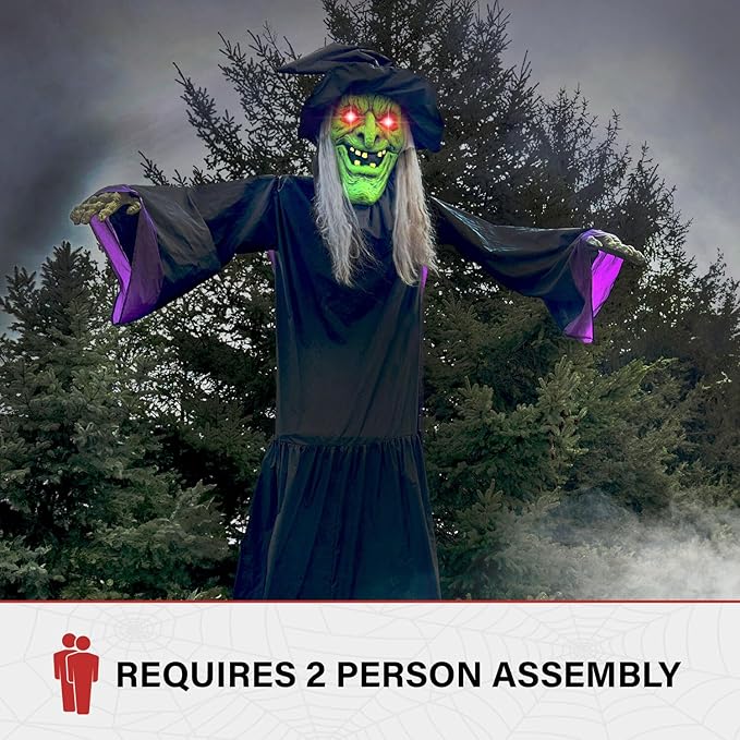 Haunted Hill Farm 15-ft. Animatronic Scary Talking Witch with Touch Activated Lights and Sound, Battery-Operated Outdoor Halloween Decoration