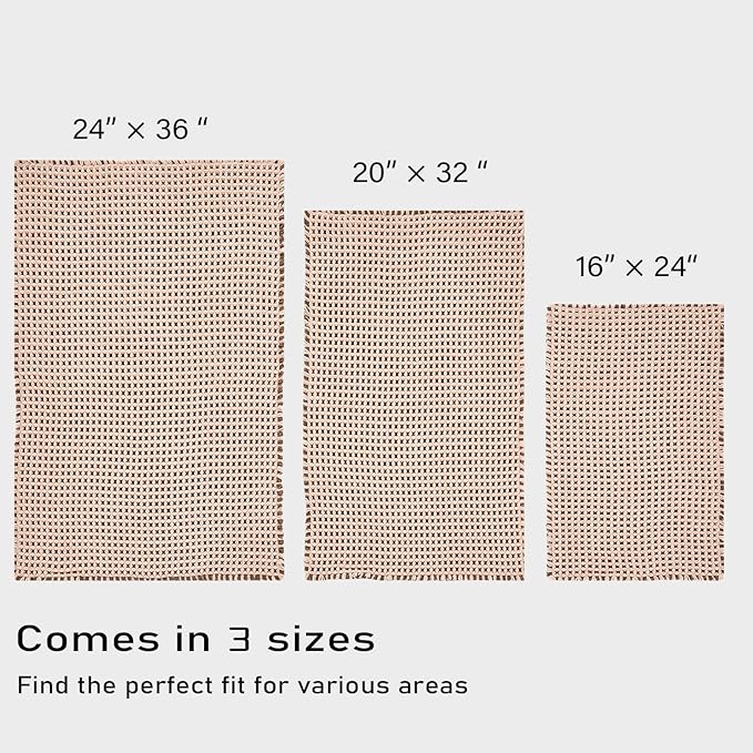 Douceur Waffle Bath mat for Bathroom Floor Non Slip, Super Soft Acrylic Blend Bath Rugs with Tassels, Quick Dry Bathroom Rugs Machine Washable, 16" x 24", Brown