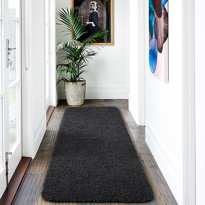 AROGAN Luxury Long Bathroom Runner Rug, 24x60 Inch Thick Soft and Absorbent Non Slip Bath Mat, Rubber Backing Quick Dry Rugs Carpets, Machine Washable Plush Mats for Shower Floor, Deep Grey