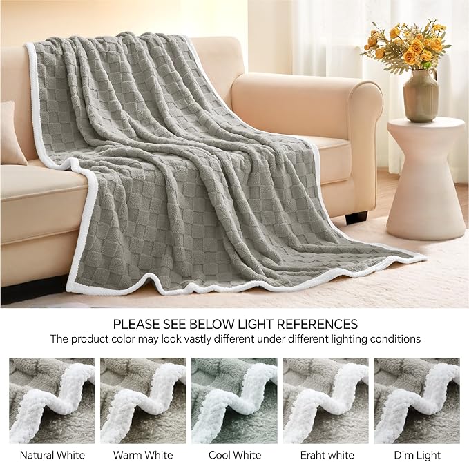 BEDELITE Super Soft Throw Blanket for Couch and Bed, Lightweight Cozy Fluffy Decorative 3D Checkered Blanket, Warm and Fuzzy Fleece Blanket for Camping, Travel(Grey, 60"x80")