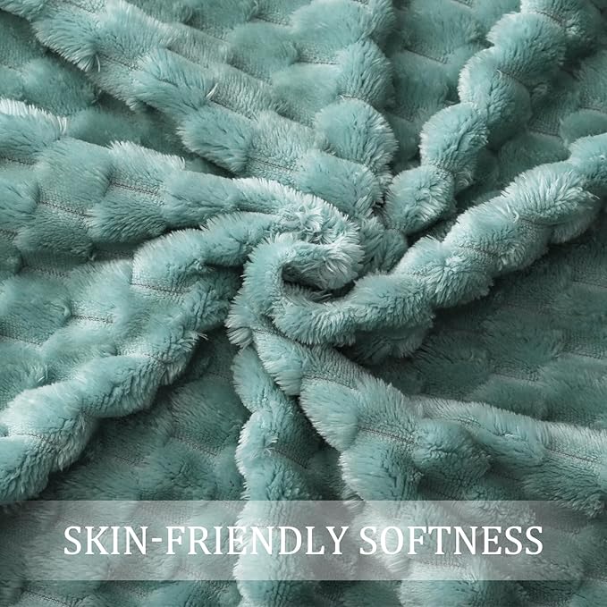 Exclusivo Mezcla Queen Size Soft Fleece Blanket, 90x90 Inches Stylish Jacquard Velvet Blanket for Bed, Fuzzy Cozy Lightweight for All Season, Celadon