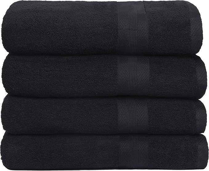 BOUTIQUO Premium Cotton 4 Pack Bath Towel Set - 100% Pure Cotton - 4 Bath Towels 27x54 - Ideal for Everyday use - Ultra Soft & Highly Absorbent - Black