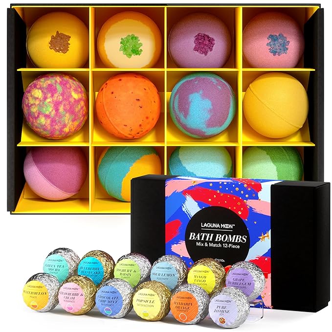 Bath Bombs for Kids and Women - Bubble Bath Shower Salts for Women - Relaxing Bathbombs Set - Bath Essentials Shower Bubble Steamers (12-Pack ・ Bath Bombs)