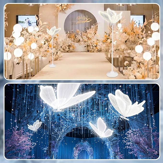 Butterfly Floor Lamp for Wedding Decor - 3 Color LED Ambient Lighting, Wall/Ceiling Mounted Romantic Party Lamp, Iron & Lace Design (31.4in, 1 PCS)
