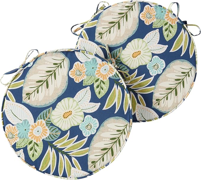 Greendale Home Fashions Outdoor 18-inch Round Reversible Seat Cushion, 2-Pack, Magnolia Floral 2 Count