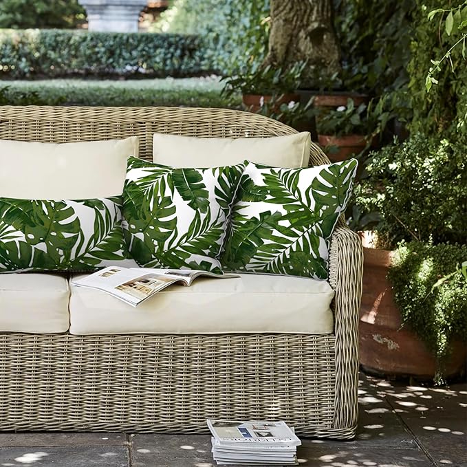 LVTXIII Outdoor Pillow Covers Set of 2, Patio Waterproof Throw Pillow Cases Fade Resistant Accent Pillow Covers for Spring Summer Garden Decoration, 16x16, Palms Green