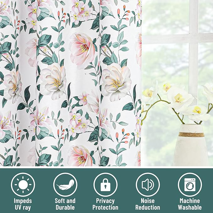 Joydeco Floral Curtains 84 Inches Long for Bedroom 2 Panels, Patterned Curtains Room Darkening Panels for Living Room with Grommet, Pink Flower Printed Drapes(Lily Pink-84)