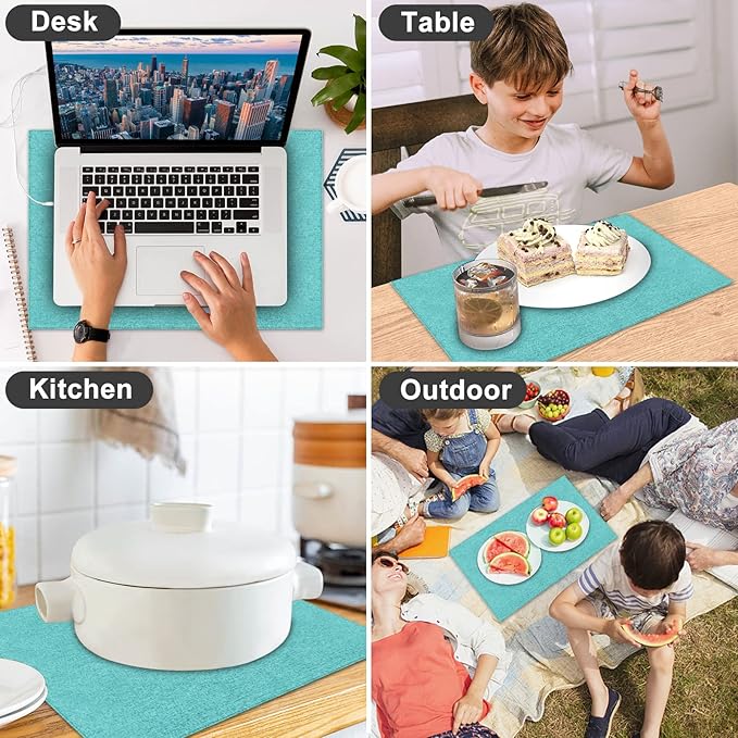 Cloth Placemats Set of 6, Cotton Linen Blend Machine Washable Durable Linen Table Mats, Heat Resistant Placemats Wrinkle Free Place Mats for Dining Table, Easy to Clean (Teal, 6)