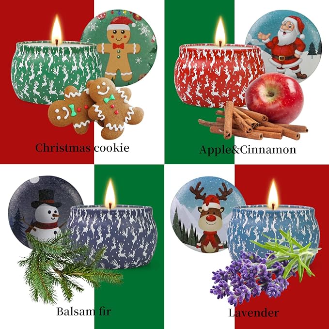 Christmas Candles Gifts for Women, 4 Pack Scented Candles Set,120 Hour Long Lasting Natural Soy Wax Aromatherapy Candle for Meditation, Yoga, Relaxation, SPA, Ideal Gifts for Women