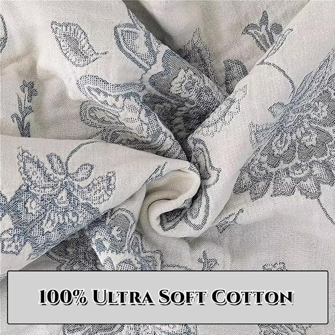 Boho Muslin Throw BlanketsQueen Size for Bed, Ultra Woven Cotton Throw Blankets for Farmhouse,Picnic,Travel, Lightweight Reversible Fall Blankets Cotton Home Docor Throw Blankets 80"x90"