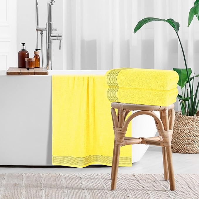 Belizzi Home Ultra Soft 4 Pack Oversized Bath Towel Set 27x54 inches, 100% Cotton Bath Towels, Highly Absorbant Compact Quickdry & Lightweight Towel, Ideal for Gym Travel Camp Pool - Lime Yellow