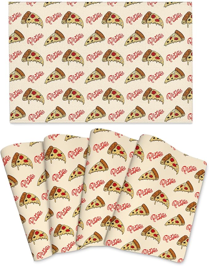 Cute Pizza Food Placemats Set of 4, Washable Decorative Table Mats for Kitchen Holiday Party Farmhouse Home Decor Funny Place Mats 12"x18"