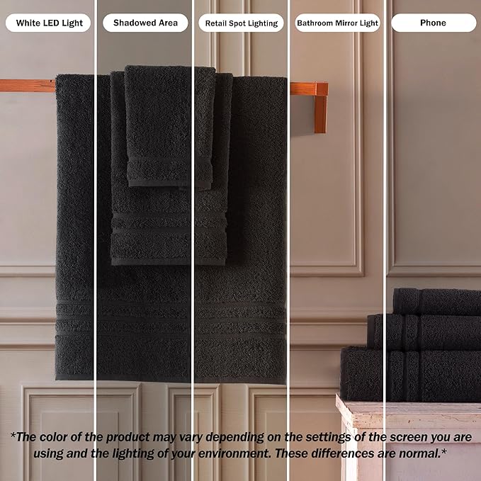 Hawmam Linen Black 6 Piece Bath Towels Set for Bathroom Original Turkish Cotton Soft, Absorbent and Premium 2 Bath Towels, 2 Hand Towels, 2 Washcloths