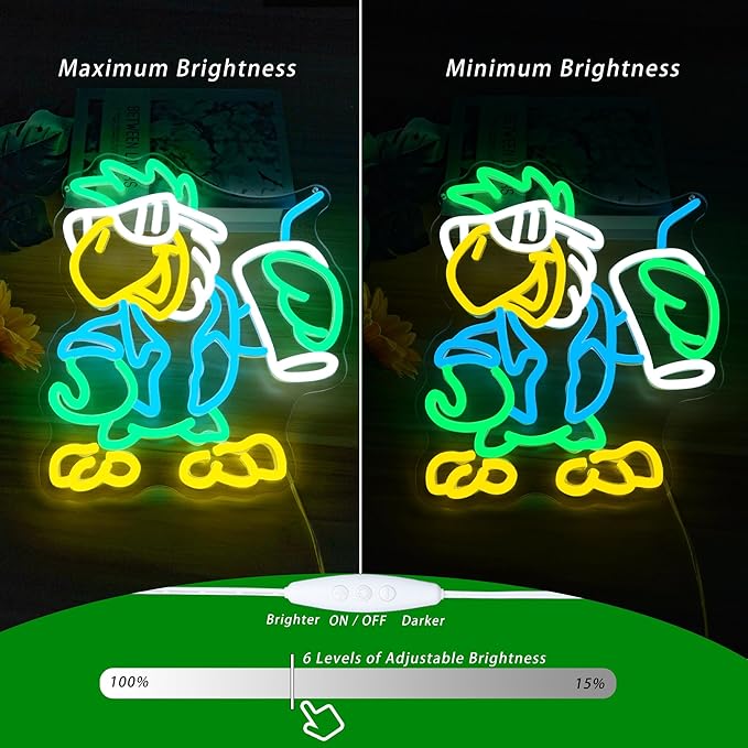 Parrot Neon Sign Animal Neon Lights for Wall Decor USB Powered Dimmable LED Decor for Man Cave Tiki Bar Tropical Themed Room Perfect Hawaiian Themed Party Birthday(12.6x10.9inch)