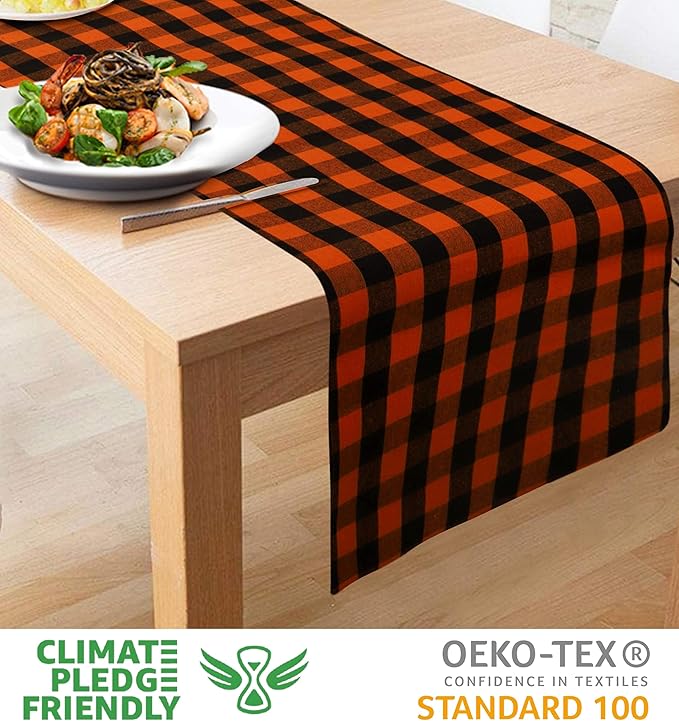Urban Villa TableRunner 100% Cotton Fused Table Runner Halloween Checks 14''x72'' Over Sized Buffalo Check TableRunner Heavier Quality