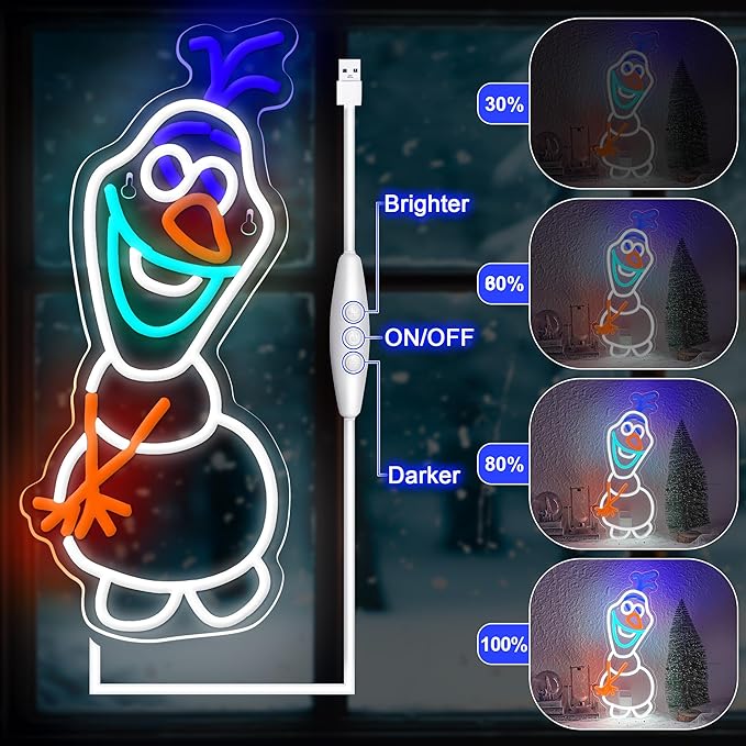 Neon Sign,Snowman Neon Signs for Wall Decor,Led Sign for Boys Girls Room Deocr,Neon Lights for Bedroom Deocr,Light Up Sign for Living Decoration