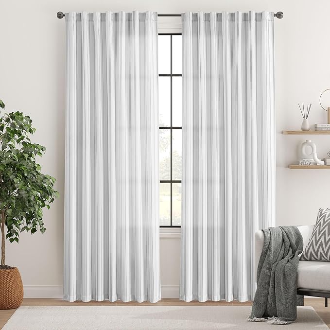 Jinchan Grey and White Striped Curtains 84 Inches Long for Living Room Bedroom - Pinstripe Privacy Light Filtering Rod Pocket Modern Window Curtain Set 2 Panels