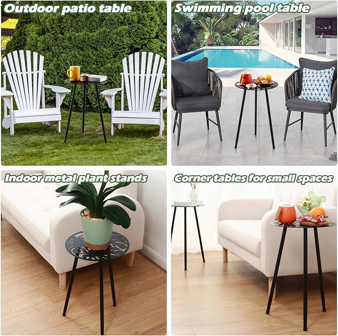 2 Packs Metal Outdoor Side Tables Small Outside End Table for Patio Round Accent Garden Corner Table for Small Spaces, Balcony, Porch Plant Stand Indoor