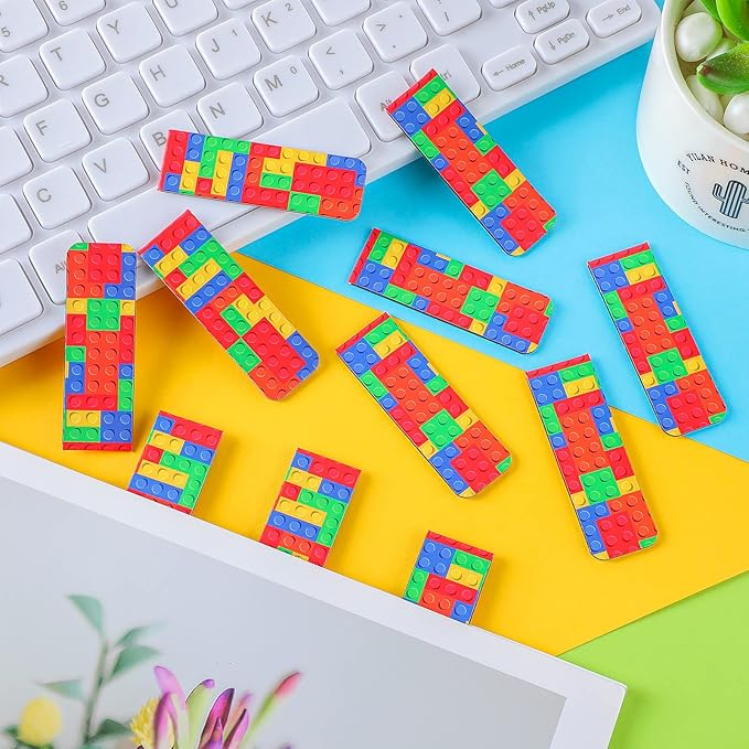 Leinuosen 36 Pcs Magnetic Bookmark, Funny Building Block Magnetic Bookmark for Kids, Boys Brick Page Book Marker Clip for Teacher, Double Sided Book Accessories for Book Lovers