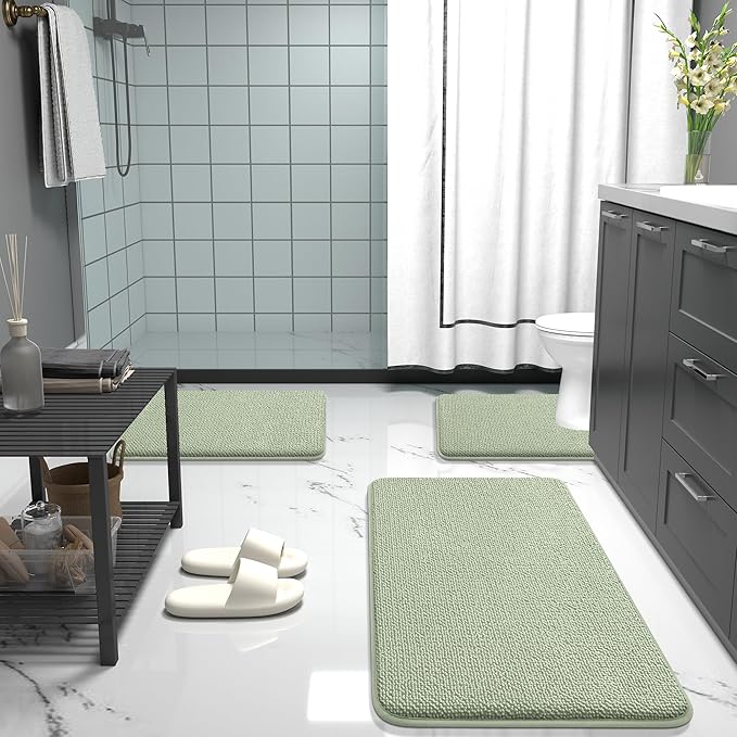 OLANLY Thick Memory Foam Bath Mat Rug 24x16, Extra Soft Absorbent Bathroom Rug, Quick Dry Bath Mats, Non-Slip, Machine Washable Carpet for Bathroom, Tub and Shower, Home Decor Accessories, Sage Green