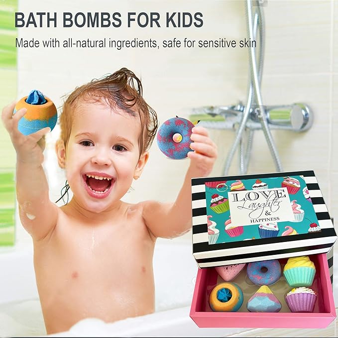 Bath Bombs Gift Set - 6pc Aromatherapy Natural Bath Bombs with Organic Ingredients, Skin Moisturizing Bubble Bath Fizzy, Gentle for Kids, Relaxing Birthday BathBombs for Girls, Women, Kids