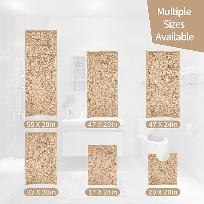 Bathroom Rugs Sets 3 Piece Washable, Luxury ,Chenille Bath Mat Set, Soft Plush Anti-Slip Rectangular Bath, Rug Super Absorbent.3 Pieces Bathroom (Camel, 32"x20"+24"x16"+U Shape 20"x20")