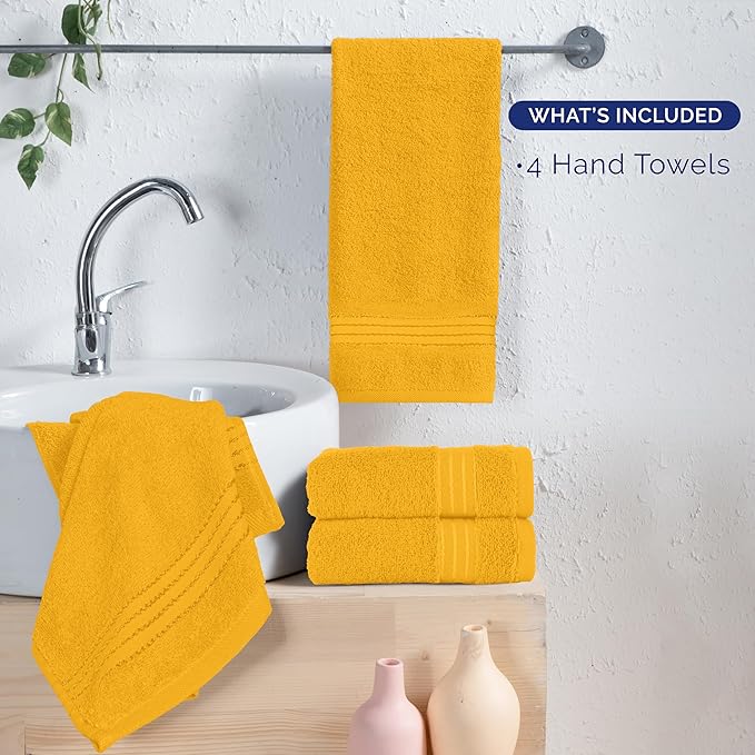 Elegant Comfort Premium Turkish Cotton 4 Pack Hand Towel Set - 16 x 28 inch, Luxurious Hotel Spa Quality 100% Turkish Cotton 4PC Hand Towel Set - Highly Absorbent - Soft Bathroom Towels, Orange