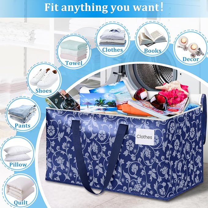HomeHacks Moving Bags, Extra Large Size Moving Boxes, Heavy Duty Luggage Bags with Smooth Zipper and Sturdy Handles, Large Capacity & Easy Loading Storage Totes for Space Saver 125L, 8-Pack, Blue