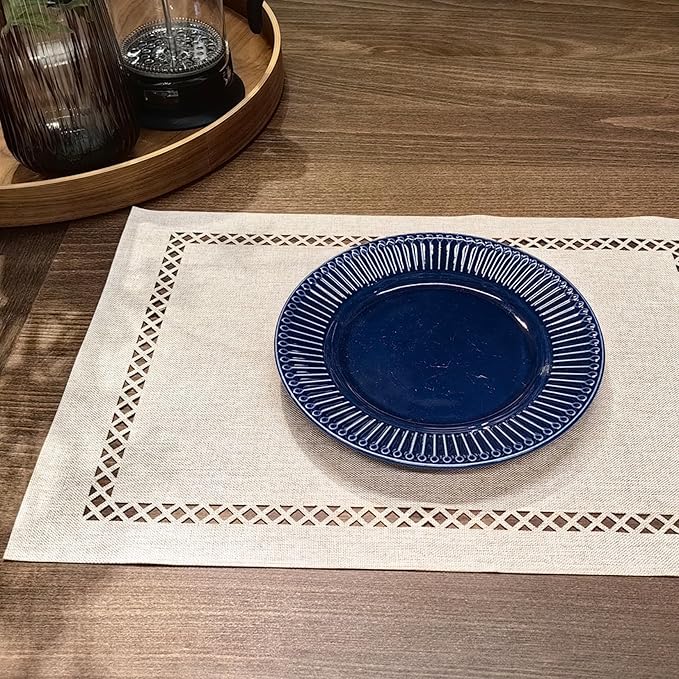 Placemats Set of 4 for Dining Table with Hollow Edge Design- Table Mats 12x 18 Inch, Cloth Place mats Machine Washable (Beige 4pcs)