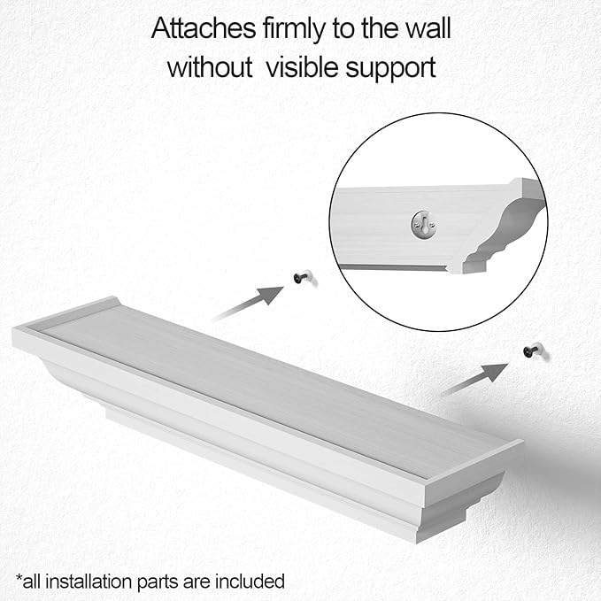 Alsonerbay Floating Shelves - White Rustic Wall Shelves, 2 Pack (17 Inch) for Bedroom, Living Room, Bathroom