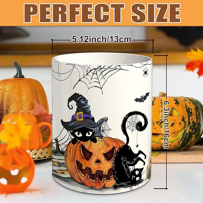 pinata Halloween Kitchen Decor Ceramic Utensil Holder, Cute Halloween Cat Pumpkin Utensils Holder, Ceramic Utensils Crock for Rustic Farmhouse Indoor Kitchen Decorations(6.3 Inches)