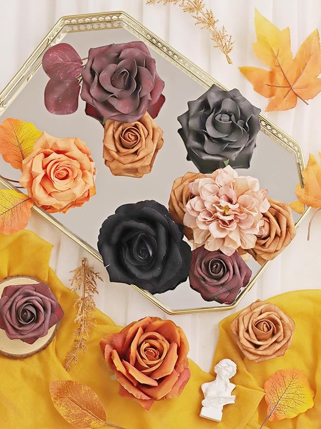 MISSPIN Artificial Flowers DIY Box Set Fake Roses Bouquet Bridal Wedding Flowers Colorful Centerpiece Table Decorations Boho Faux Floral with Stems Arrangements for Cake Home Party Indoor Outdoor